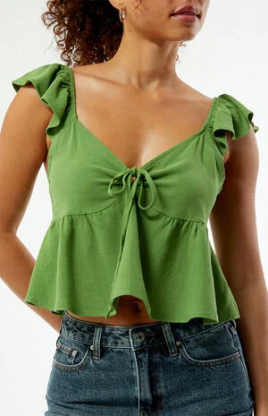 Keyhole Linen Babydoll Top image number 2