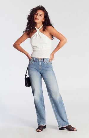 Jordyn Stretch Low Rise Straight Leg Jeans Medium Indigo