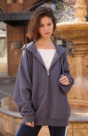 Navy Christy Full Zip Oversized Hoodie image number 1