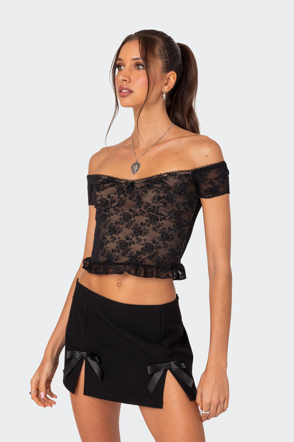 Edikted Addie Off Shoulder Lace Top | Pacsun