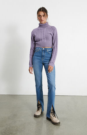 Medium Blue Split High Waisted Slim Fit Jeans image number 1