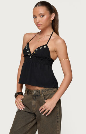 Textured Iridescent Babydoll Halter Top image number 2