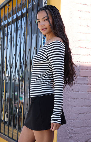 Black & White Striped Bonnie Off-The-Shoulder Top image number 2