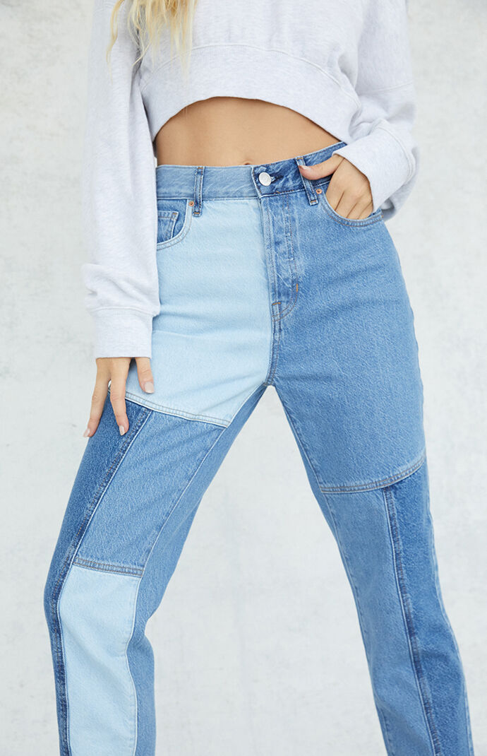 PacSun TwoTone Blue High Waisted Straight Leg Jeans at