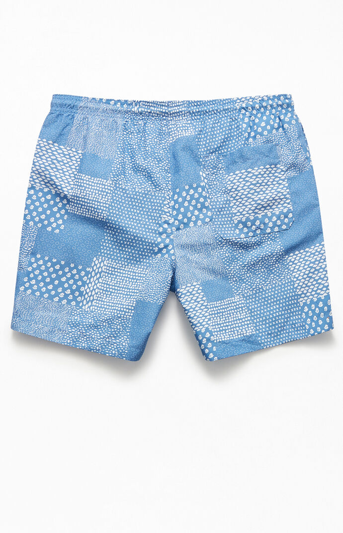 Blue Patchwork 17" Swim Trunks