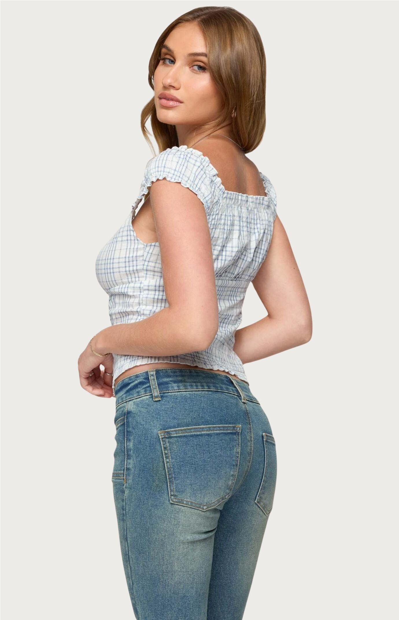 Edikted Dolsy Plaid Button Up Top