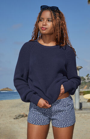 Dark Blue Floral Emery Pajama Shorts image number 1