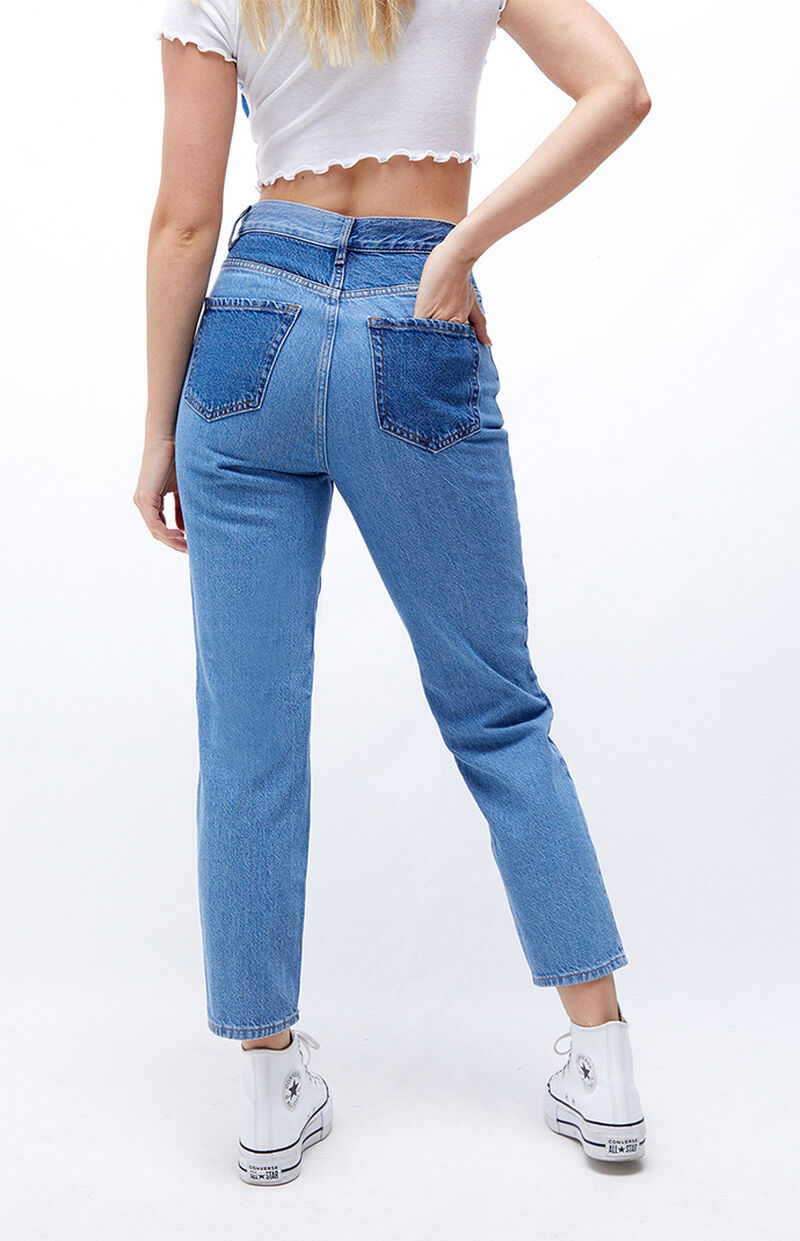 PacSun Eco Two-Tone Blue High Waisted Straight Leg Jeans | PacSun