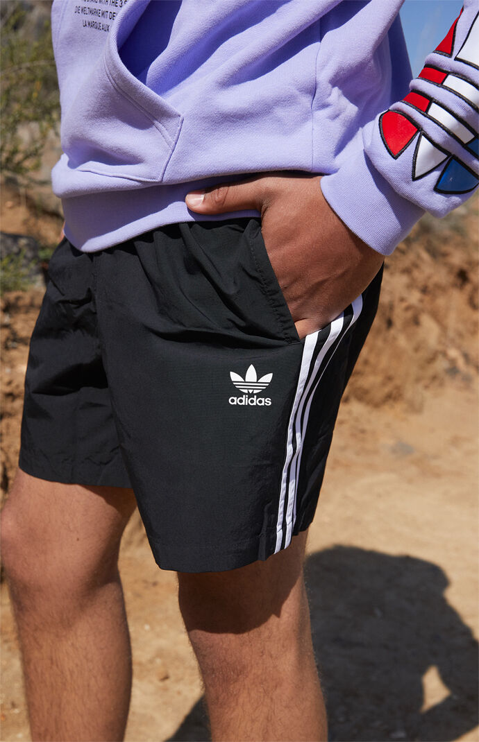 Black 3-Stripes 16" Swim Trunks