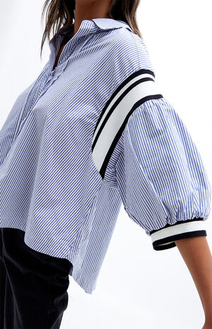 Sport Stripe Button Down Top Sport Stripe Button Down Top image number null