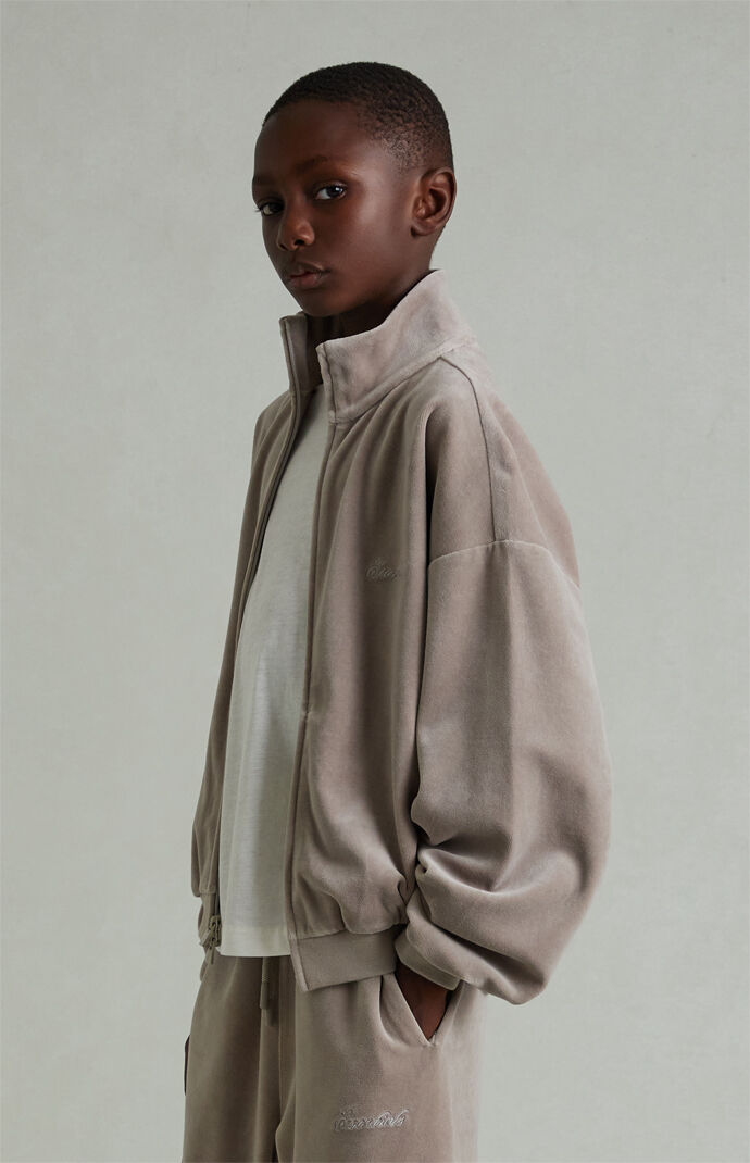 Fear of God ESSENTIALS Kids Smoke Grey Classic Fit Velour Track Jacket