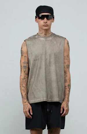 Khaki&nbsp;Vintage Wash Comfort Cut Off Muscle T-Shirt image number 2
