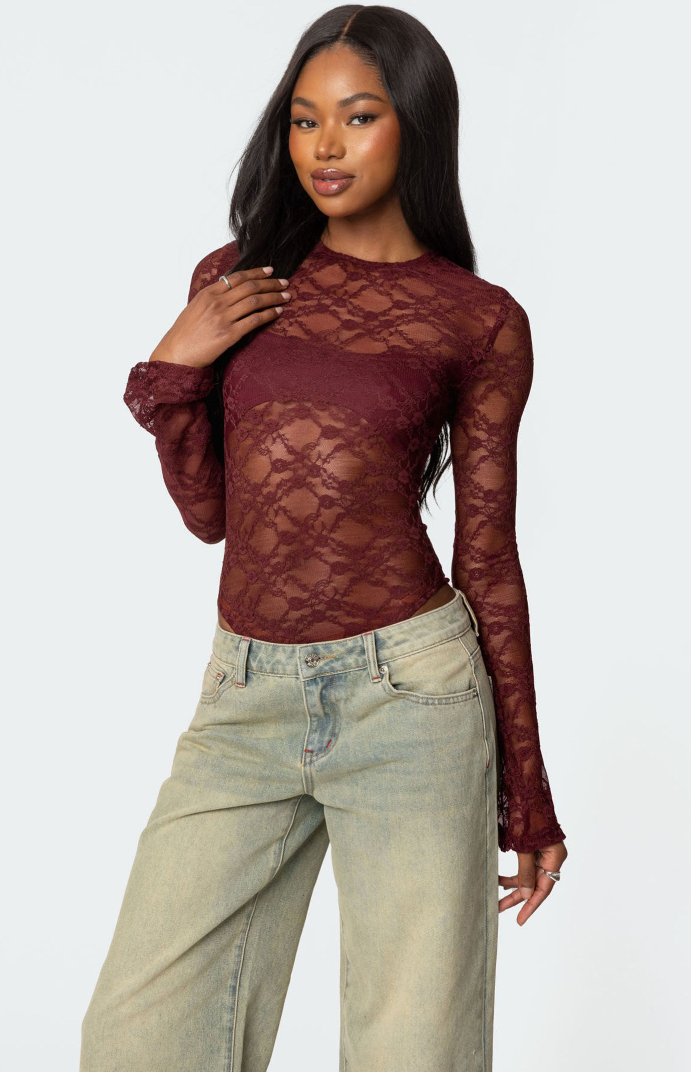 Edikted Colette Sheer Lace Bodysuit