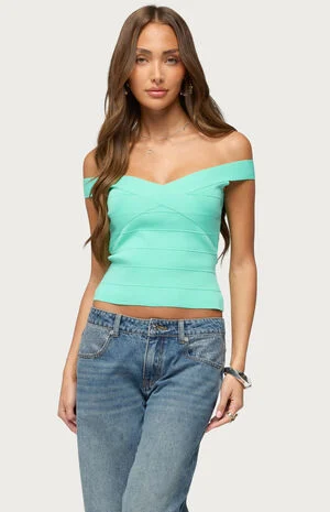 Niva Off Shoulder Bandage Knit Top image number 1