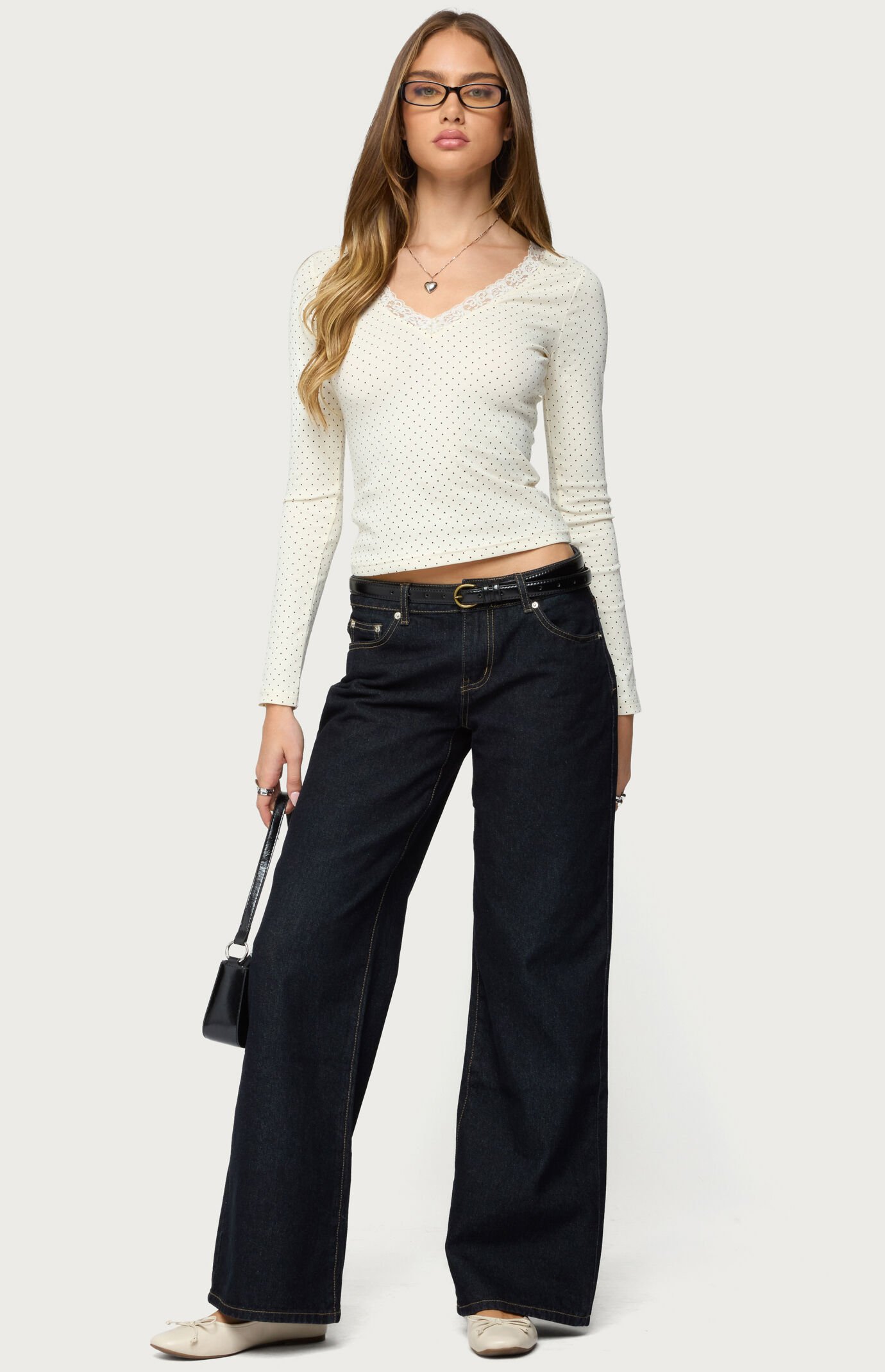 Edikted Morah Lacey Polka Dot Top