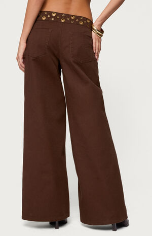 Mixed Grommet Low Rise Wide Leg Jeans image number 3