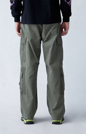 Olive Canvas Baggy Cargo Pants image number 4