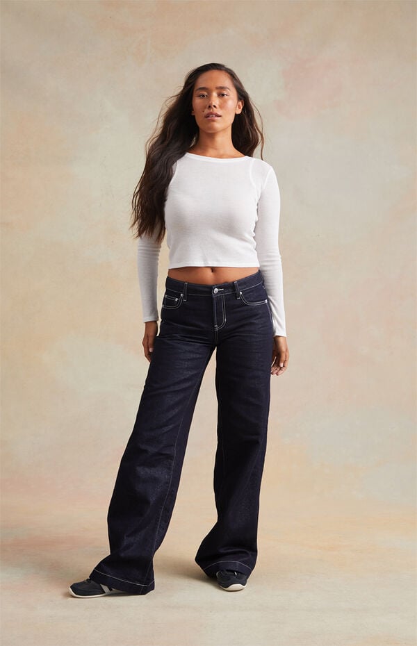 RARE DNM EDIT Dark Blue Metallic Contrast Stitch Low Rise Baggy Jeans