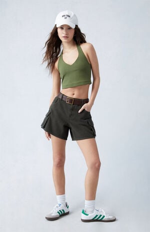 Green Mid Rise Cargo Shorts image number 4