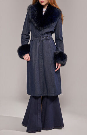 Kaya Dark Denim Faux Fur Trench Coat image number 2