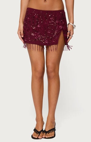 Chiffon Sequin Bead Fringed Mini Skort image number 1