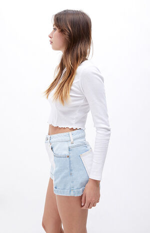 Eco Light Blue Quilted Mom Shorts image number 2