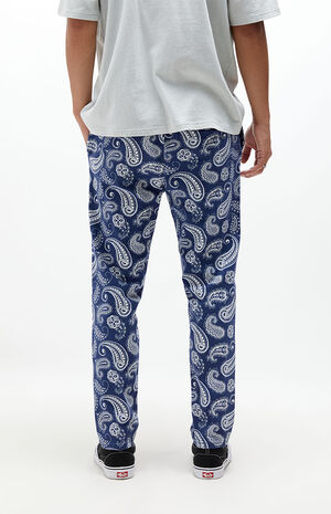 Navy Paisley Cotton Drawstring Trousers image number 3