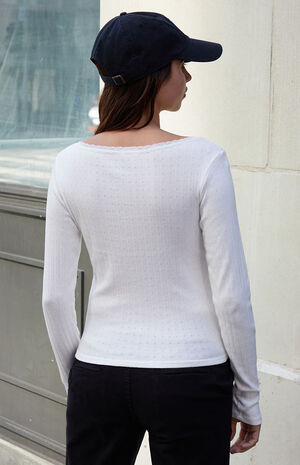 White Mckenna Pointelle Long Sleeve Top image number 4