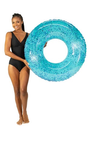 Inflatable 42" Aqua Glitter Beach and Pool Tube image number 1