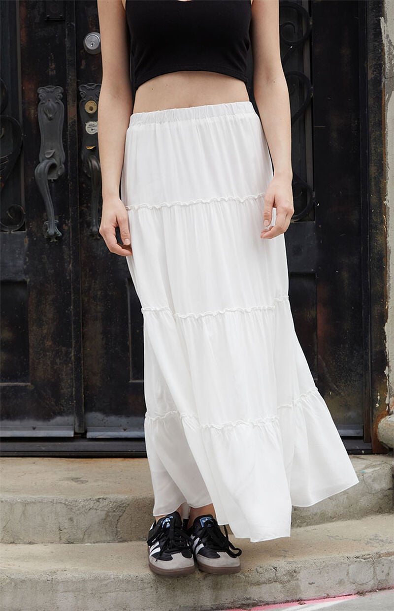 John Galt White Izzy Tiered Maxi Skirt Pacsun — free download