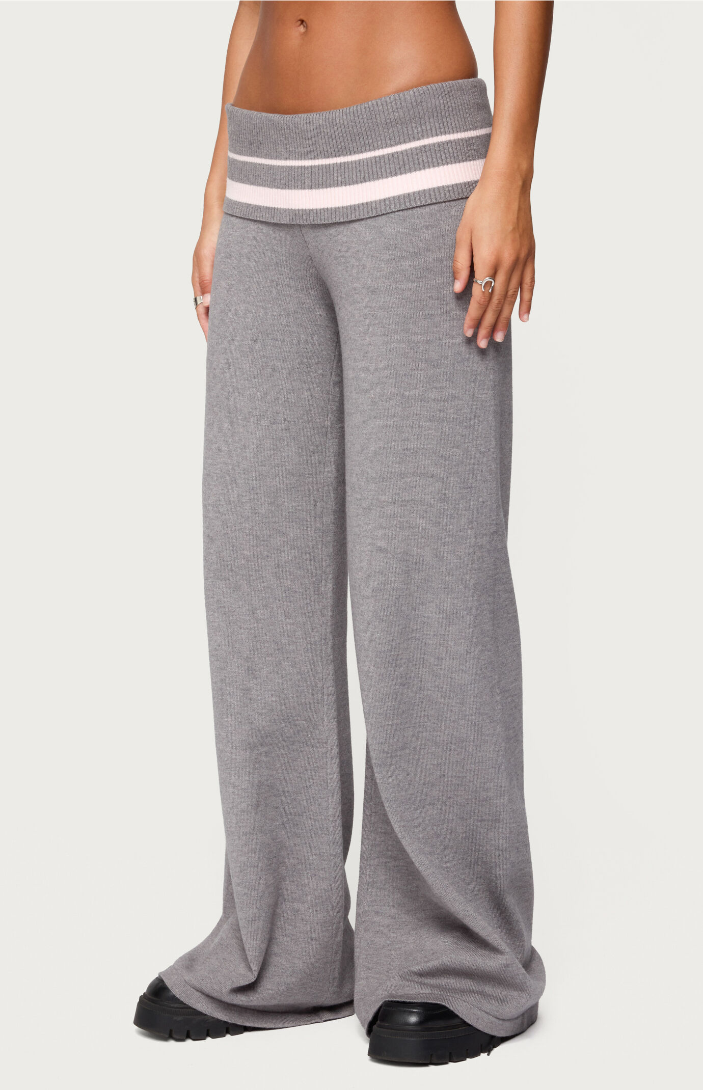 Edikted Kaliya Stripey Fold Over Knit Flared Pants