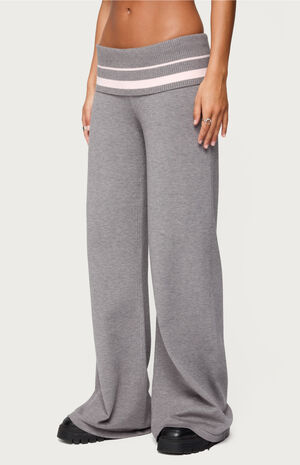 Kaliya Stripey Fold Over Knit Flared Pants image number 2