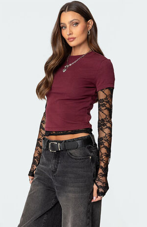 Layered Lace Sleeve T-Shirt image number 3