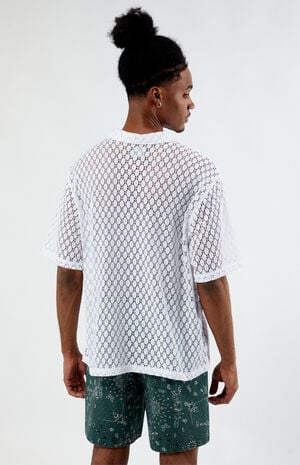 White Lace Oversized Camp Shirt image number 3