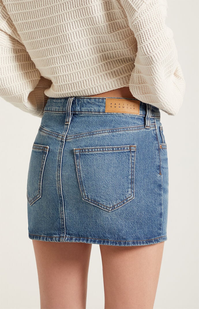 Pacsun Bella Stretch Dark Indigo Mid Rise Denim Mini Skirt
