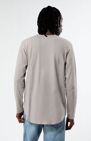 Gray Basic Solid Scallop Long Sleeve T-Shirt image number 4
