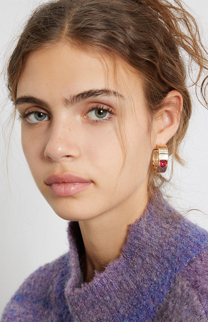 Frasier Sterling x PacSun Red Heart Stud Hoop Earrings PacSun