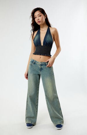 Denim Ruched Halter Top image number 3