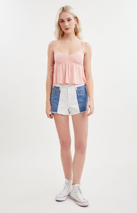 Ecru Cloud High Waisted Denim Festival Shorts