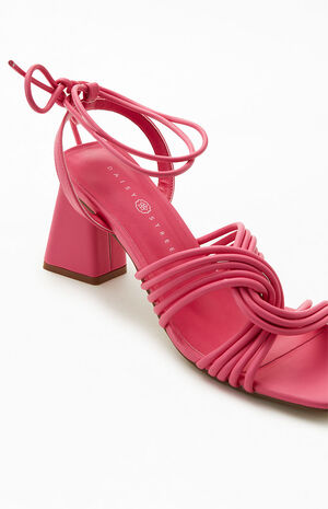 Women's Pink Strappy Heeled Sandals image number 6