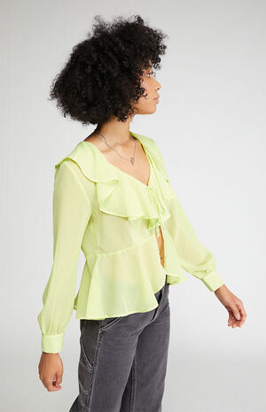 Ruffle Tie Front Long Sleeve Top image number 2