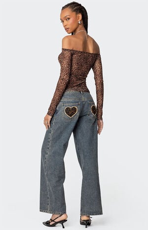 Leopard Sheer Mesh Off Shoulder Top image number 5