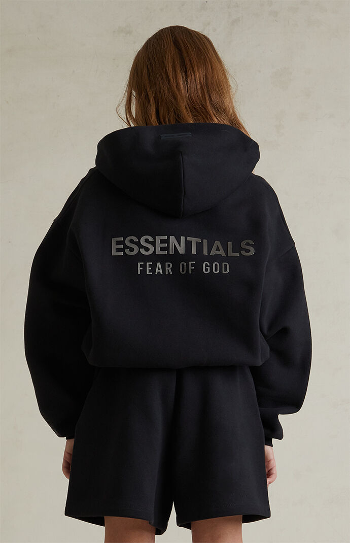 Fear of God ESSENTIALS Kids Jet Black Full Zip Fleece Hoodie | PacSun