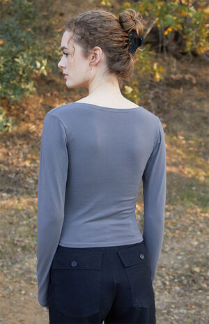 Gray Amara Surplice Long Sleeve Top image number 3