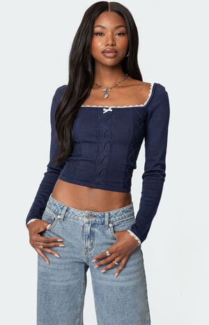Ansley Lacey Cable Knit Top image number 1
