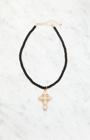 Rope Pearl Cross Necklace