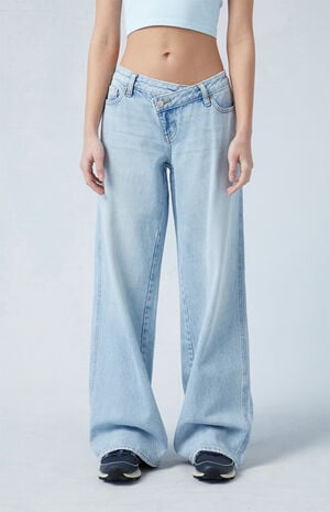 Eco Light Indigo Asymmetrical Low Rise Baggy Jeans image number 2