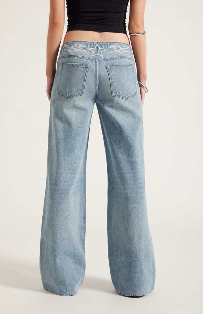 Pacsun Casey Low Rise Baggy Jeans Star Embroidered Light Blue | Pacsun