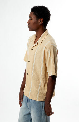 Tan Klein Striped Oversized Camp Shirt image number 2