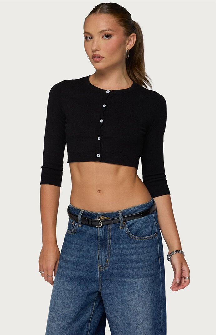 Edikted Gilba Button Up Knit Crop Top